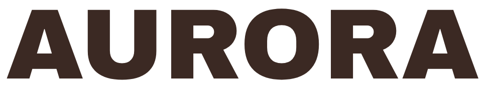 The word 'AURORA' in a dark brown serif typeface, centered on a solid white background.